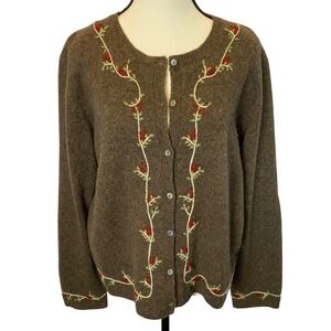 Embroidered Brown Cardigan Sweater